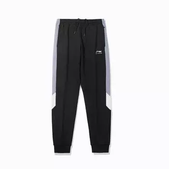 Li-Ning Цветные блоки манжеты свободный крой повседневные эластичные трикотажные спортивные брюки мужские брюки черный синий AKLTB49-1 S