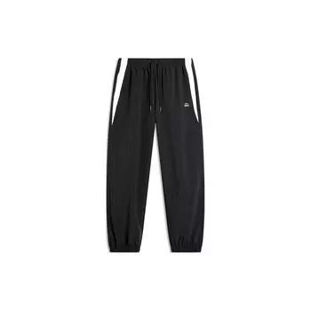 Li-Ning Цветные блоки завязывающиеся на шнурок средней талии трикотажные спортивные брюки женские плавки черные AYKU366-2 M