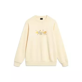 Li-Ning Цветочный круглый вырез свободный свитер женские толстовки кремово-желтый AWDT446-2 XL