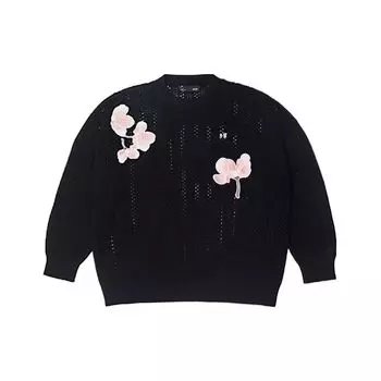 Li Ning цветочный принт круглый вырез свитер длинный рукав вязаный свитер женский свитер черный AMBS068-2 M