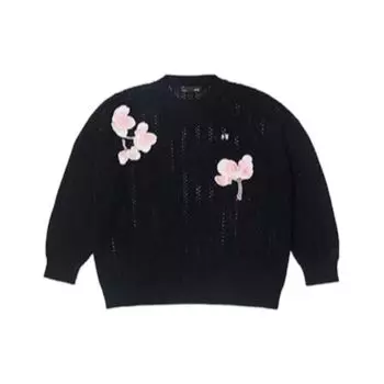 Li Ning цветочный принт круглый вырез свитер длинный рукав вязаный свитер женский свитер черный AMBS068-2 L