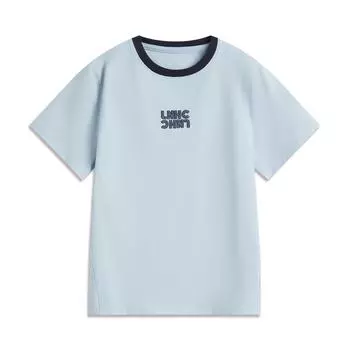 Li-Ning Цветовой блок, надпись, круглый вырез, удобная, дышащая, универсальная футболка с коротким рукавом, женский топ, чистый весенне-голубой AHSV294-2 M