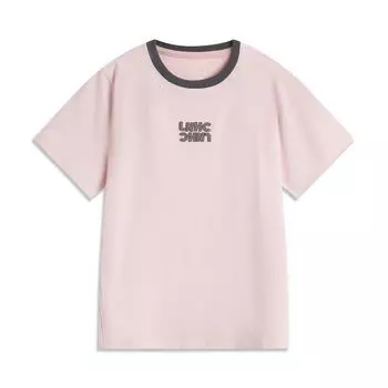 Li-Ning Цветовой блок, надпись, круглый вырез, удобная, дышащая, универсальная футболка с коротким рукавом, женский топ, светло-розовый AHSV294-3 S