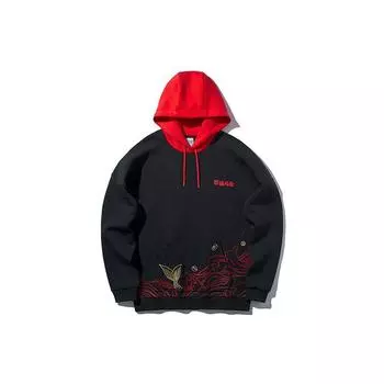 Li Ning Daily Prosperity Print Loose Pullover Hoodie Women hoodies Standard-Black AWDQ142-2 M
