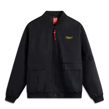 Li Ning Daily Prosperity Series CNY Удобная повседневная простая бейсбольная свободная однобортная хлопковая куртка для мужчин, черные AJMV057-1 L