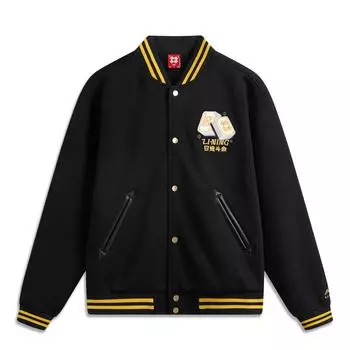 Li Ning Daily Prosperity Series CNY Удобный повседневный американский простой спортивный бейсбольный воротник свободный вязаный свитер мужские топы черный AFDV535-1 L