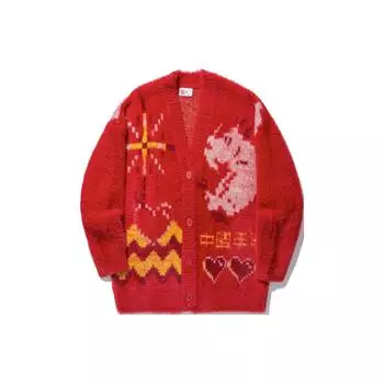 Li Ning Daily Prosperity Series Heart Pattern Printed Fleece Heat Free Cardigan Long Sleeve Knit Sweeper Womens sweater AMBU058-5 S