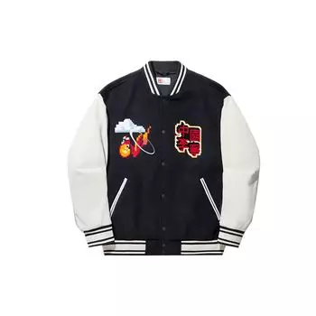 Li Ning Daily Prosperity Series однобортная бейсбольная куртка с длинным рукавом в полоску с цветными блоками, мужские куртки черного и бежевого цветов AFDU263-1 S