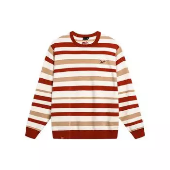 Li Ning Daily Prosperity Series Полосатый свитер с круглым вырезом Повседневный спортивный вязаный свитер с длинным рукавом Мужской свитер Белый Коричневый Красный AMBU023-1 XL