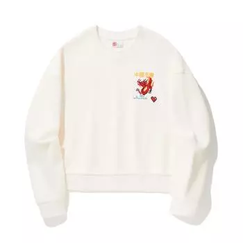 Li Ning Daily Prosperity Series Повседневная спортивная толстовка с круглым вырезом и длинным рукавом с изображением дракона в стиле тотема, женская толстовка цвета не совсем белого AWDU330-1 M