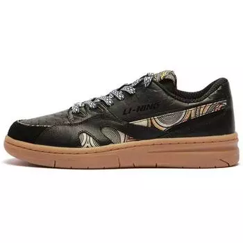 Li Ning Deluxe Low Leather Casual Fashion Slip Non-Slip Durable Lightweight Skate Shoes Women sketching s Black AZGS046-3 36