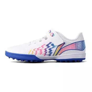 Li Ning Детские кроссовки для искусственного газона, повседневные, амортизирующие, прочные, с низким верхом, футбольные кроссовки, детские футбольные кроссовки, бело-синие YKGU008-3 33