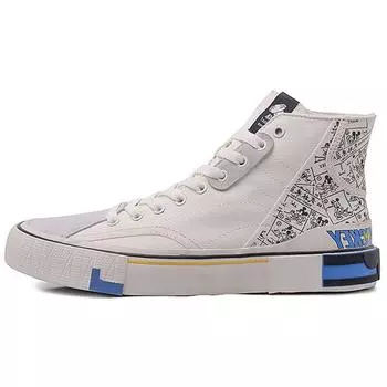 Li Ning Disney Authorized Series Kung Fu Canvas Hi Casual Breathable Durable High Top Skate Shoes Men Sneakers White AGCQ165-2 43