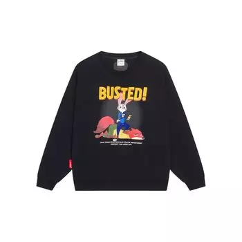 Li-Ning Disney Collaboration Alphabet Cartoon Print Crew Neck Pullover Sweatshirt Unisex Tops Black AWDT343-2