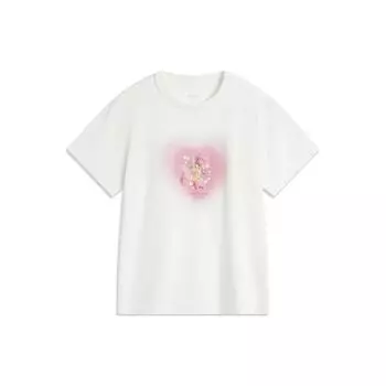 Li Ning Disney Collaboration Cartoon Anime Letter Round Neck Pullover Short Sleeve T Shirt Women T Shirt Off-White AHSU770-1 L