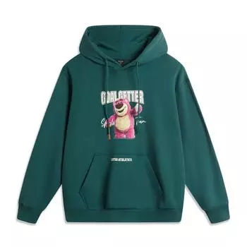 Li Ning Disney Collaboration Pixar Strawberry Bear Series Cartoon Letter Hooded Comfortable Breathable Loose Sweatshirt Unisex sweatshirt AWDU431-1 L