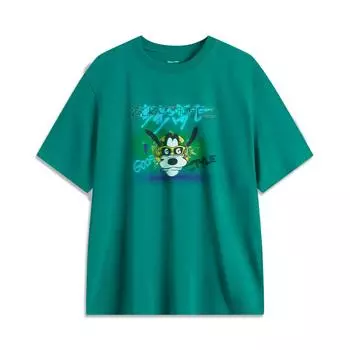 Li Ning Disney Collaboration Series Goofy Soft Comfortable Breathable Round Neck Universal Loose Knit Short Sleeve Football Shirt Men Footballs AHSUA77-4 S