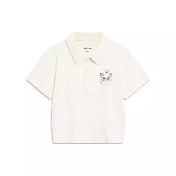 Li Ning Disney Collaboration Series Marie Cat Cartoon Print Slim Fit Short Sleeve Polo Shirt Women tops Off-White APLT182-1 XL