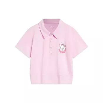 Li Ning Disney Collaboration Series Marie Cat Cartoon Print Slim Fit Short Sleeve Polo Shirt Women Polo Shirts Cherry-Blossom-Pink APLT182-2 XL