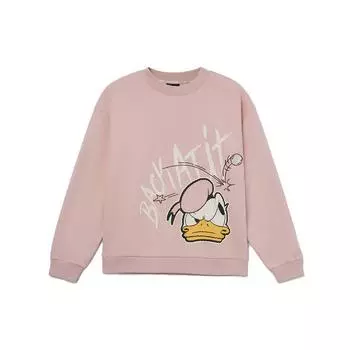 Li-Ning Disney x Joint Series, спортивный образ жизни, мультяшный принт, плюшевый теплый свитшот с круглым вырезом, женские топы, дымчато-розовый AWDR688-4 M