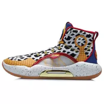 Li Ning Disney X Yu Shuai 14 Toy Story Collaboration Woody High-Top Basketball Shoes Men sneakers White Yellow Blue ABAQ135-9 40