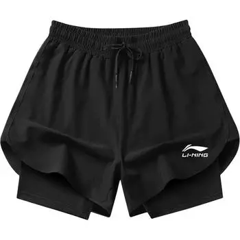 Li-Ning Double Layer Anti-Embarrassment Breathable Comfortable Beach Shorts Men Shorts Black LKJL976-1 M