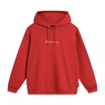 Li-Ning Dragon Descendant Pattern Printed Pullover Hoodie Long Sleeve Knit Sports Sweatshirt Men sweatshirt Agate-Red AWDU811-3 S