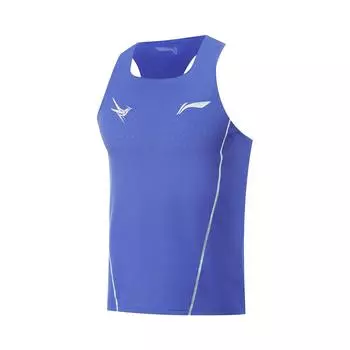 Li Ning Dragon Sparrow, приятный для кожи, дышащий, простой, облегающий, без рукавов, гоночный, соревновательный, жилет, мужские топы, ярко-синий AAYV123-6 M