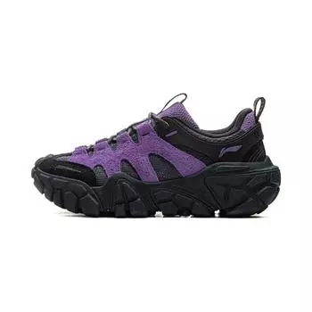 Li Ning Dune Retro Толстая подошва Удобные амортизирующие Нескользящие Износостойкие Дышащие Низкие Повседневные Туфли Женские Кроссовки Черный Фиолетовый AGCU436-2 37