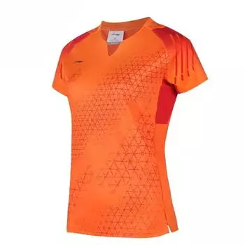 Li-Ning Дышащая быстросохнущая футболка для соревнований с небольшим V-образным вырезом, женская, оранжевая AAYQ004-3 L