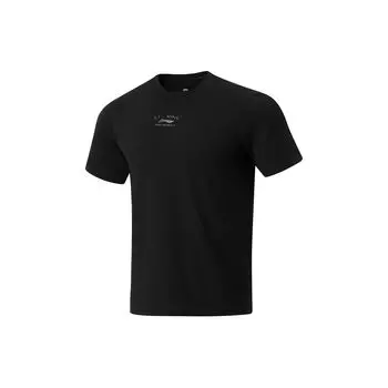Li-Ning Дышащая удобная быстросохнущая футболка с круглым вырезом и коротким рукавом для мужчин, черная ATSU475-6 L