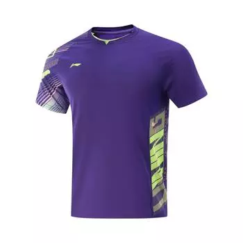 Li-Ning Дышащая Удобная Простая Универсальная Футболка с Круглым Вырезом и Коротким Рукавом Унисекс Топы Ярко-Фиолетовый AAYV119-3 S