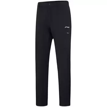 Li-Ning Дышащие удобные однотонные повседневные универсальные трикотажные спортивные брюки со шнуровкой мужские низ черного цвета AYKT349-1 S