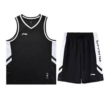 Li-Ning Дышащий быстросохнущий баскетбольный костюм для тренировок и соревнований, мужская спортивная одежда, черный YATT169-2 XXL