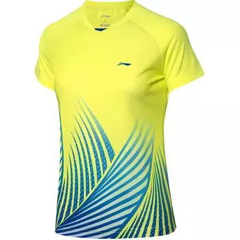 Li-Ning Дышащий круглый вырез пуловер короткий рукав футболка женские топы ярко-зеленый AAYQ074-3 M