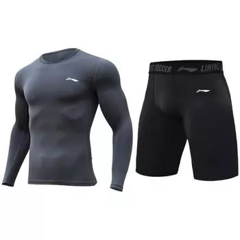 Li Ning дышащий спортивный удобный фитнес-костюм мужские костюмы YUDT061-3+YUST013-1 M