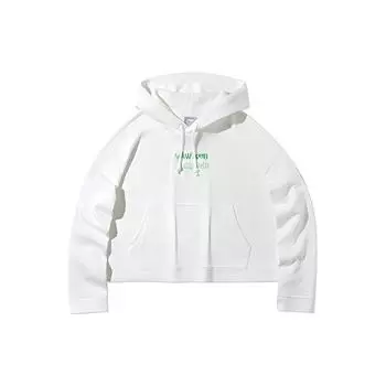 Li-Ning Embroidered Letter Sport Short Hooded Sweatshirt Women Sweatshirt White AWDR374-1 M