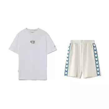Li-Ning Embroidered Logo Breathable Short Sleeve T-Shirt Comfortable Versatile Simple Shorts Casual Sports Set Unisex Sports Set AHST821-1+YKSV129-1 XL