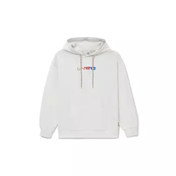 Li-Ning Embroidered Logo Hooded Pullover Sweatshirt Unisex Tops Milk-White AWDS533-2