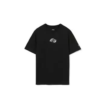 Li-Ning Трикотажная дышащая футболка с вышитым логотипом, мужские топы, черный AHSR517-2 M