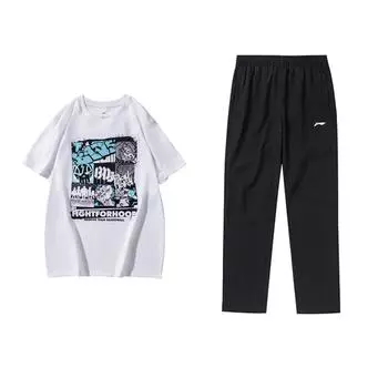 Li-Ning Fashion Casual Sports Suit Unisex Tops, Bottoms AHSUA27-1+AYKU703-1 S