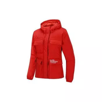 Li Ning Fashion Casual Warm Windproof Hooded Down Jacket Women Outwear Bull-Red AYMP018-3 XXL