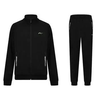Li Ning Fashion Ленивый логотип с принтом воротника-стойки на молнии флисовая толстовка с капюшоном Теплые эластичные спортивные штаны со средней талией Повседневный спортивный костюм AWEU051-1 S