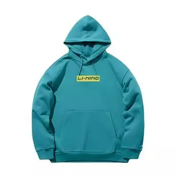 Li-Ning Fashion Pattern Printed Embroidered Logo Sports Casual Warm Pullover Long Sleeve Hoodie Unisex hoodies Blue Green AWDR299-2 L