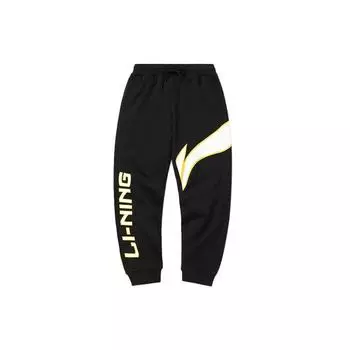 Li-Ning Fashion Series Logo Print Fleece Lined Warm Tapered Knit Sports Pants Men bottoms Black AKLP843-11 S