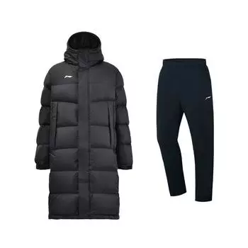 Li Ning Fashion Водонепроницаемый Теплый Длинный Повседневный Спортивный Костюм Унисекс Костюм Черный AYMU607-3+AKLT243-1 S