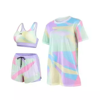 Li-Ning Fashionable Comfortable Simple UV Protection Outdoor Sports Two-Piece Swimsuit Women swimsuit Pink Floral LSYU040-3+LSYU041-1 M