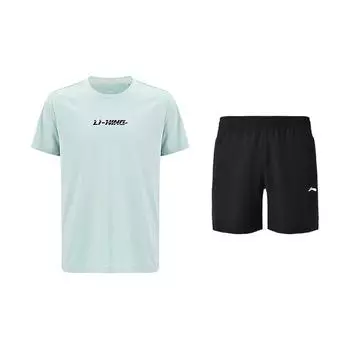 Li-Ning Fashionable Daily Moisture-Wicking Quick-Dry T-Shirt Classic Versatile Breathable Shorts Casual Sports Suit ATSV609-3+AKSU789-3 S