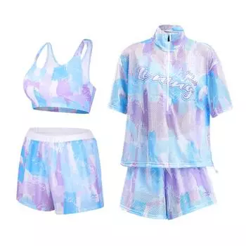 Li-Ning Fashionable Mixed Style Breathable Comfortable Cover-Up Sun Protection Beach Fresh Swim Vest Swimsuit Set Women swimwear Pink Floral LSYV467-2 M