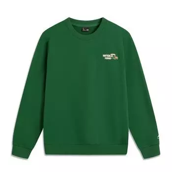 Li-Ning Fashionable Versatile Dopamine Round Neck Letter Pullover Long Sleeve Fleece Knit Sweatshirt Men sweatshirt Eden-Green AWDV377-4 S